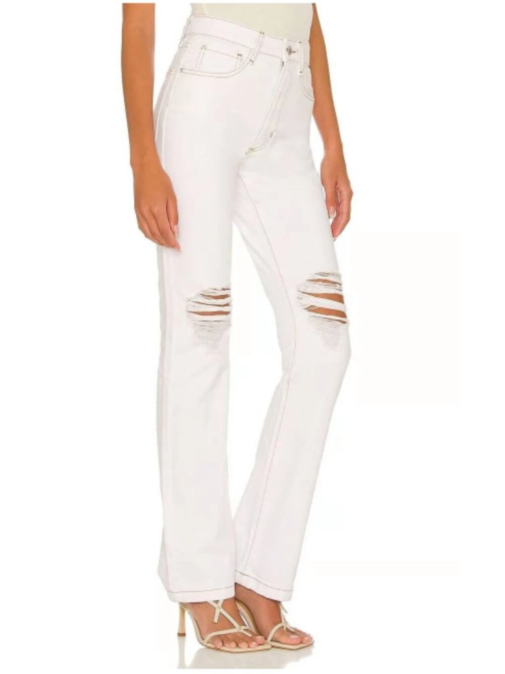 WeWoreWhat Distressed Wide Leg Jeans Off White Size 28